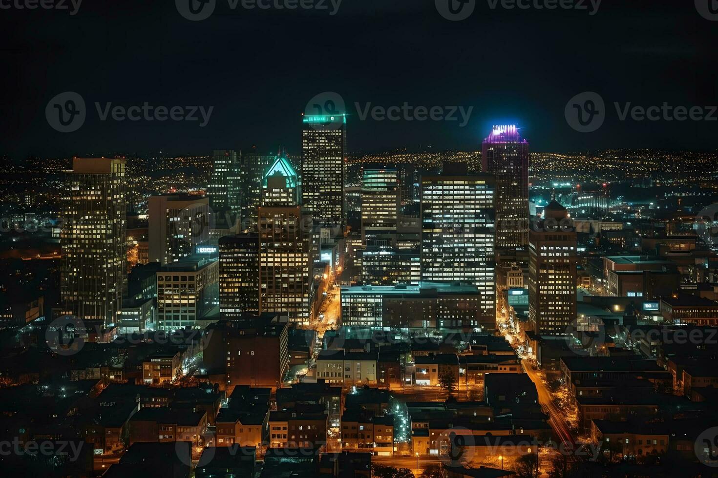 Modern city at night. Neural network AI generated photo