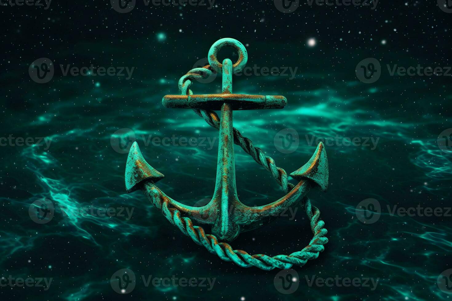 Anchor in Clear Blue Sea. Neural network AI generated photo