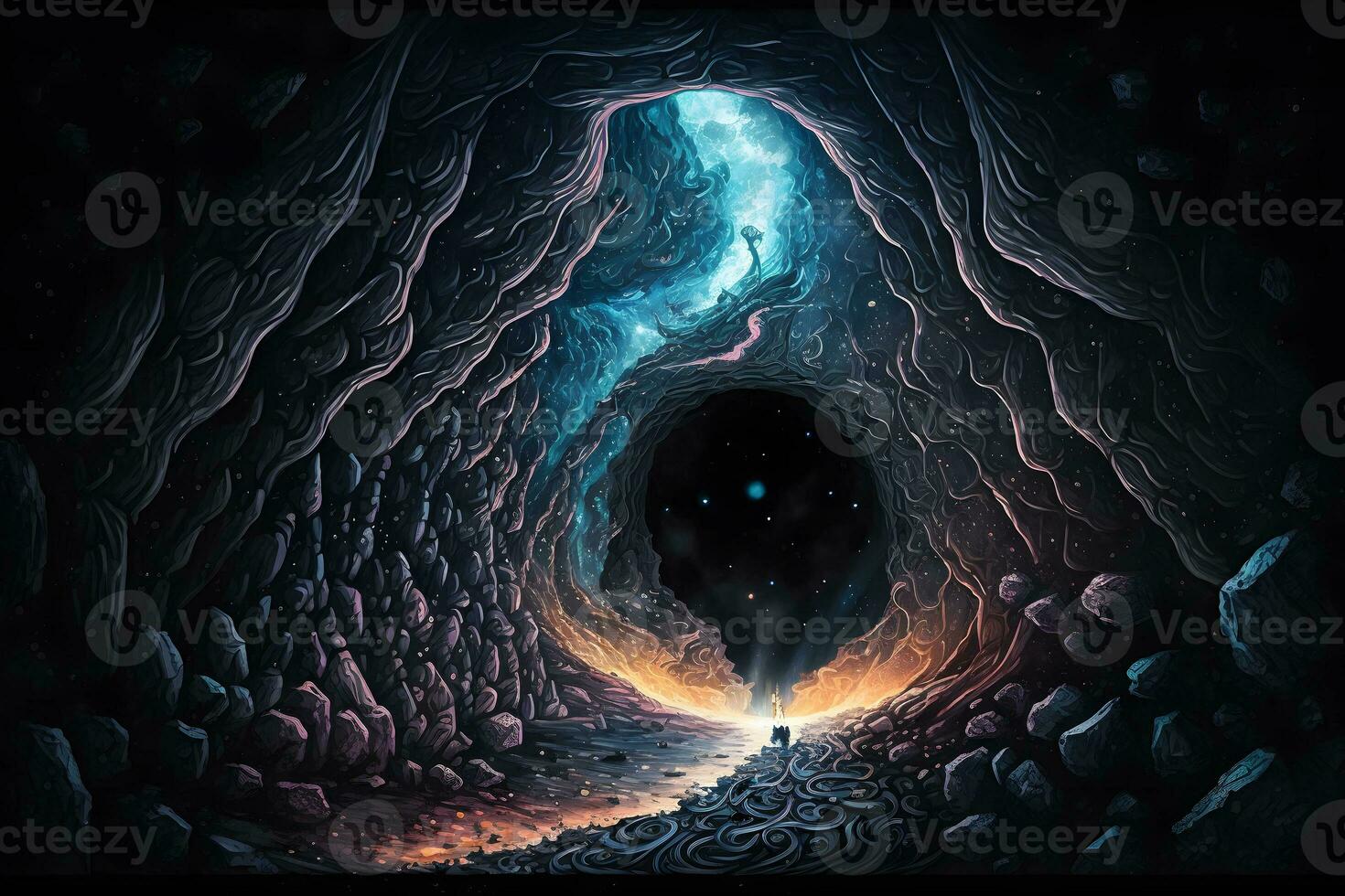 A magical tunnel leading into outer space. Neural network AI generated photo