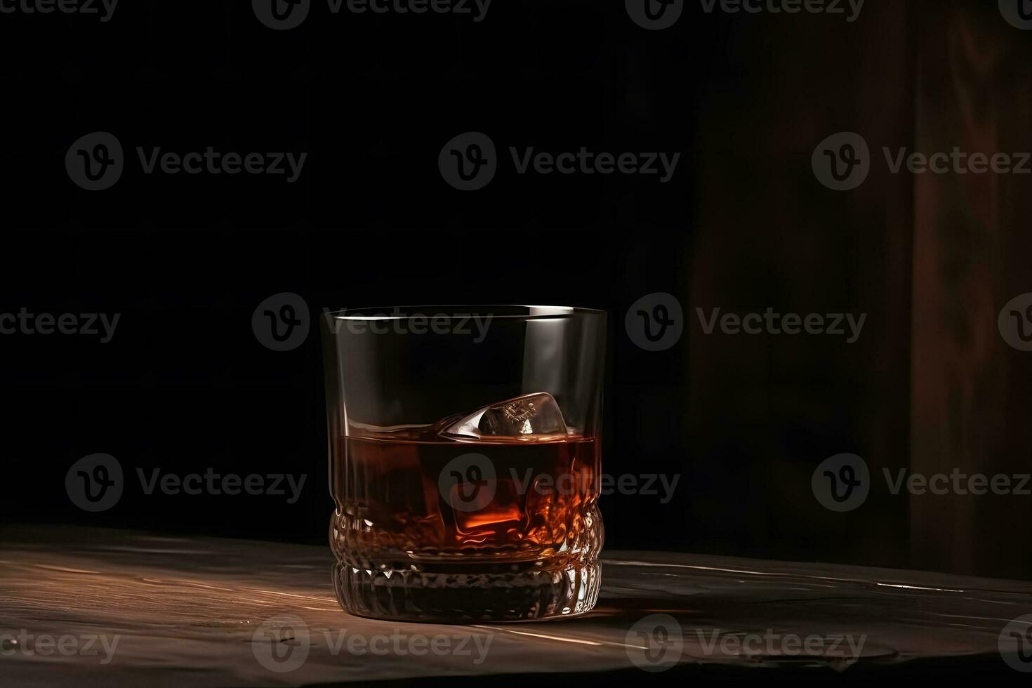 close up of a shot of whiskey on a bar top. Neural network AI generated photo