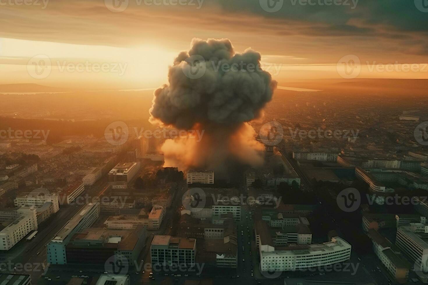 Nuclear explosion in the city. Neural network AI generated photo