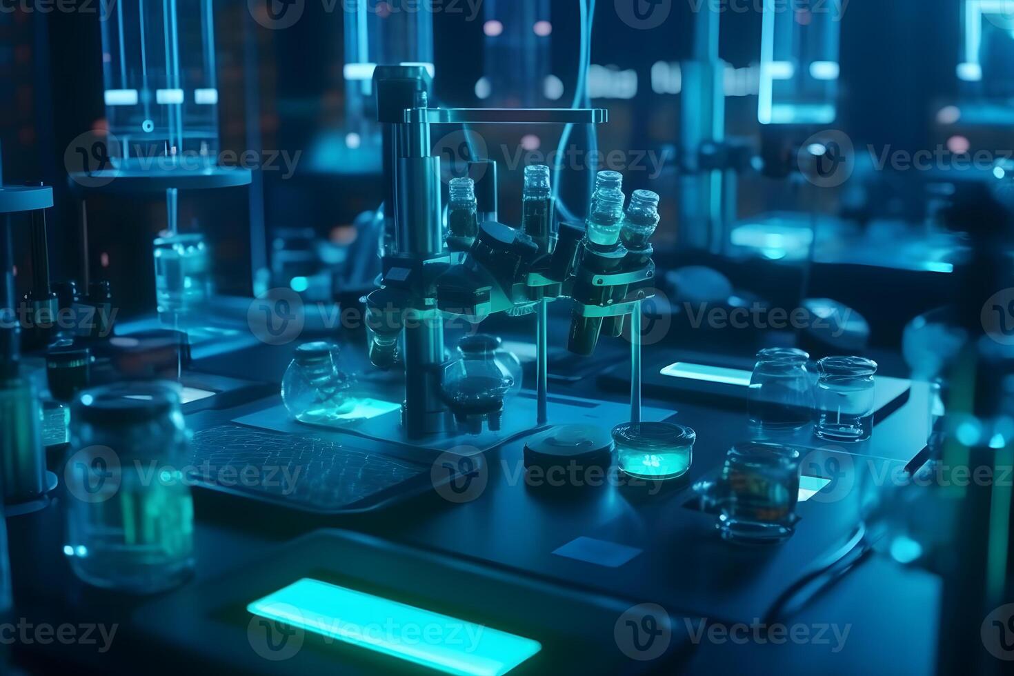 Nano digital laboratory. Biotechnology of the future. Neural network AI generated photo