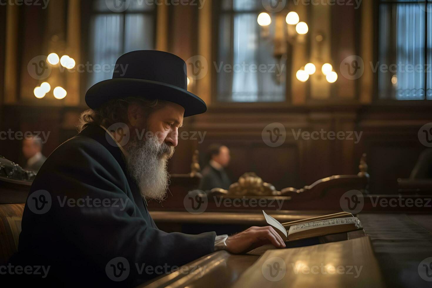 Orthodox Jew reads prayers in the temple. Neural network AI generated photo