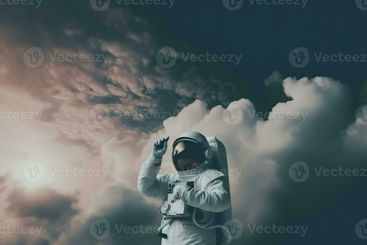 Brave astronaut at the spacewalk on the moon. Neural network AI generated photo