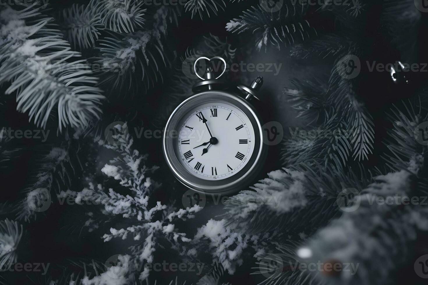 Vintage clock outdoors in winter. Neural network AI generated photo