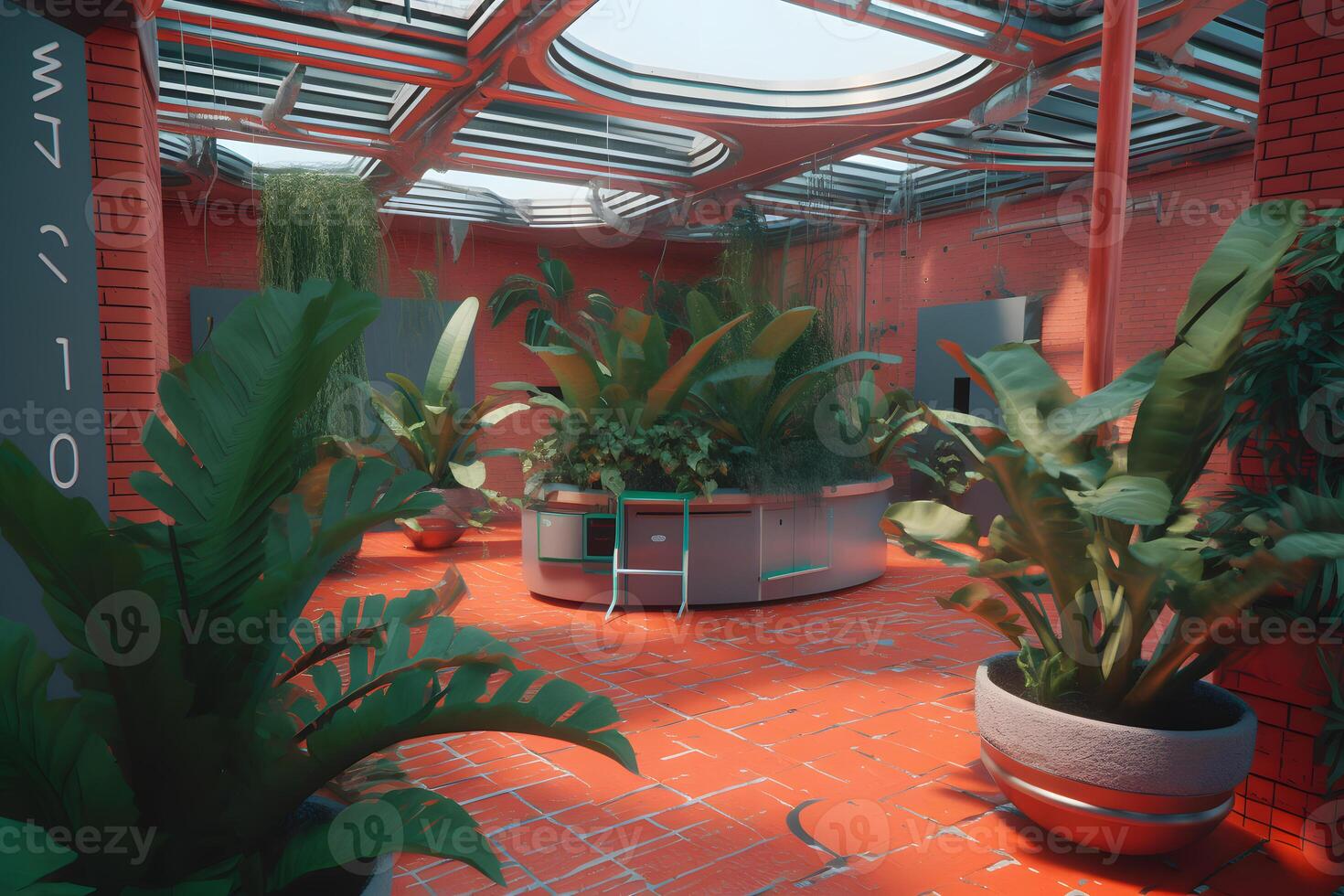 Many different plants in the vintage greenhouse. Neural network AI generated photo