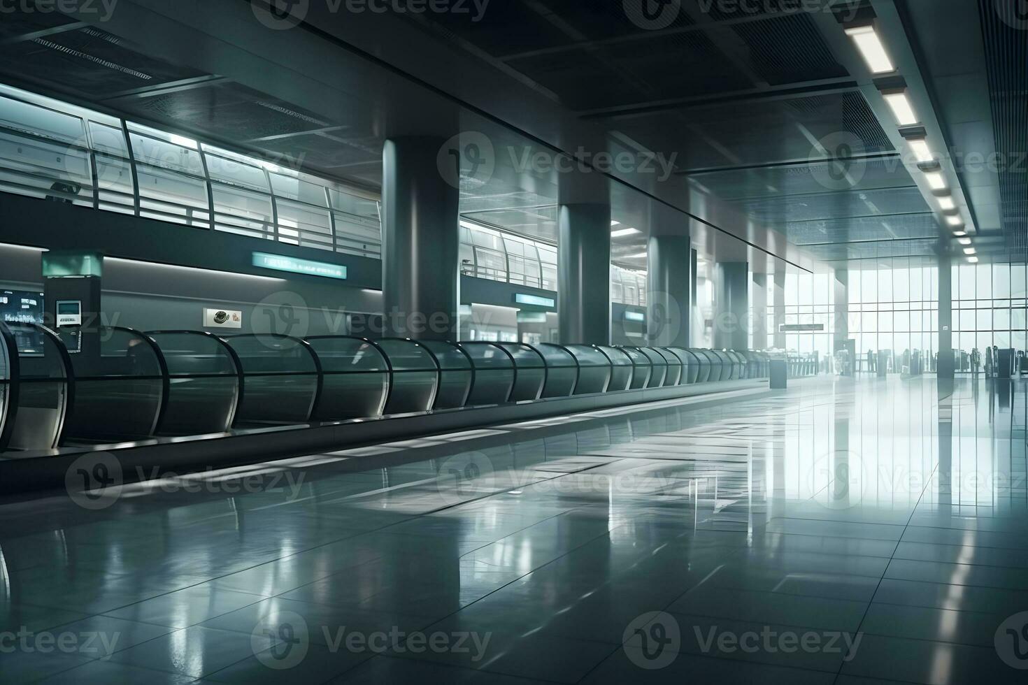 aeropuerto terminal escalera mecánica. neural red ai generado foto
