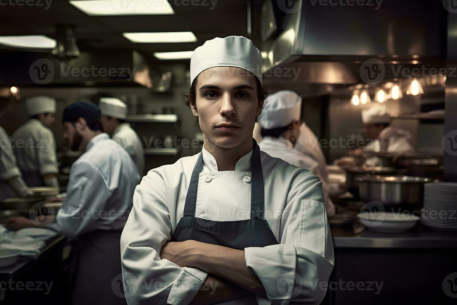 Restaurant chef in the kitchen. Neural network AI generated photo