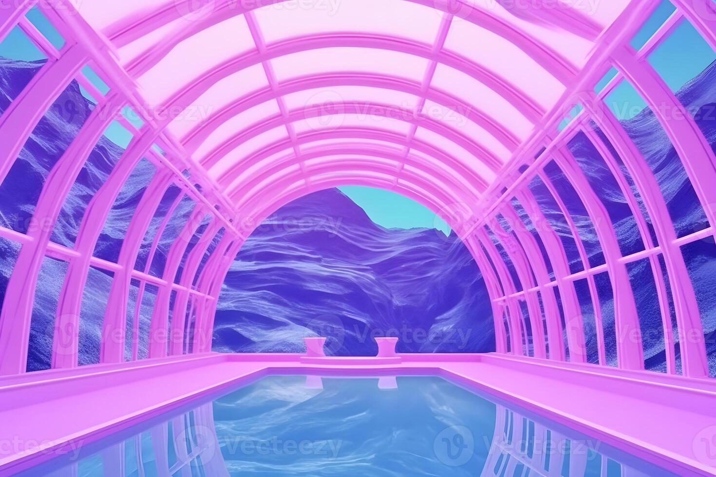 swimming pool retrowave neon aesthetic. Neural network AI generated photo