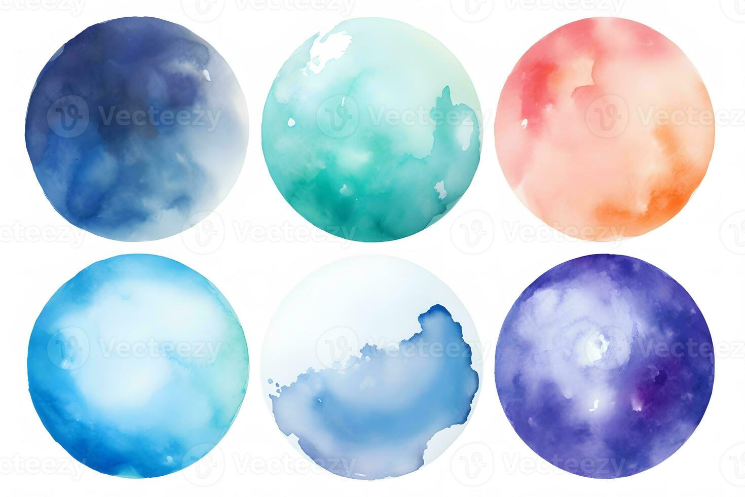 Set of watercolor colorful planets isolated on white background. Neural network AI generated photo