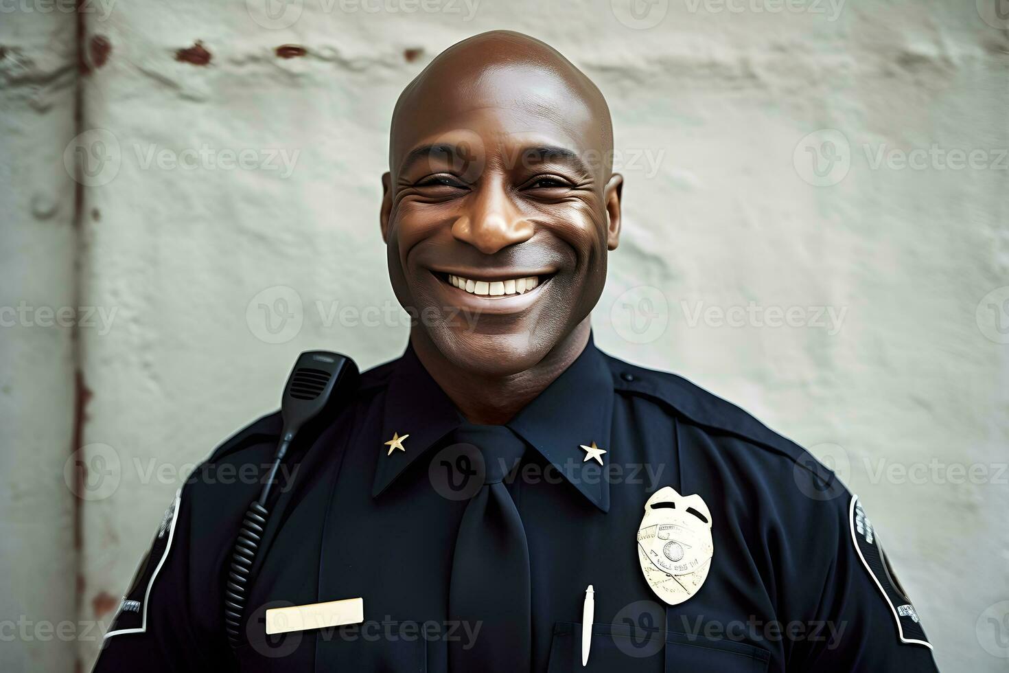 Happy and smiling African American police officer. Neural network AI generated photo