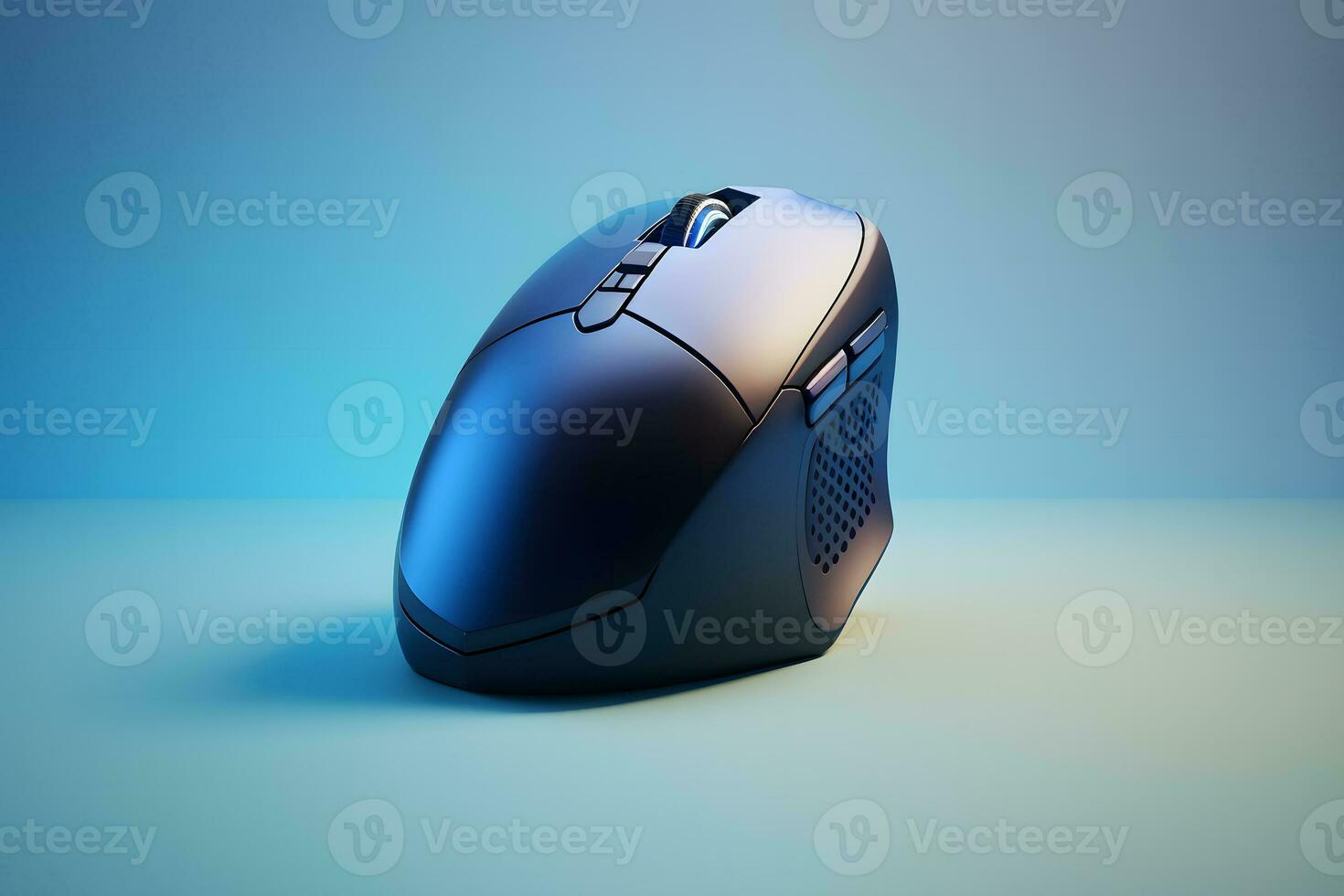Futuristic custom PC mouse concept with glowing blue tones. Neural network generated art photo