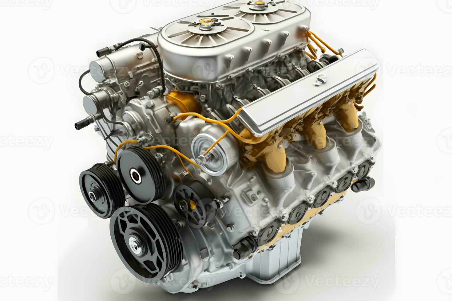 Modern car engine on white background. Neural network generated art photo