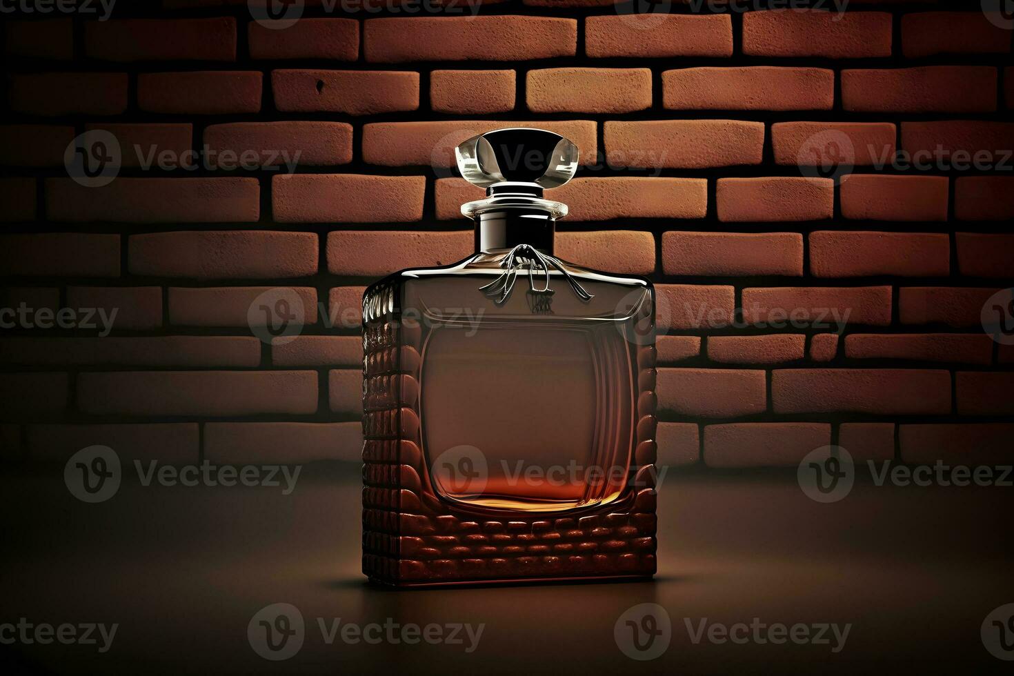 Bottle of men's perfume on a brick wall. Neural network generated art photo