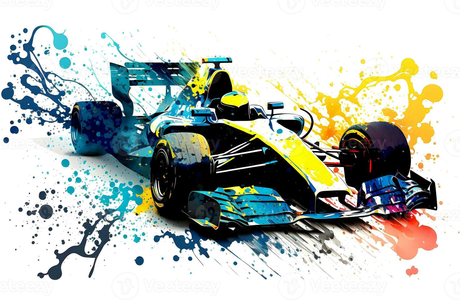 formula one race red car on watercolor rainbow splash, isolated on white. Neural network generated art photo