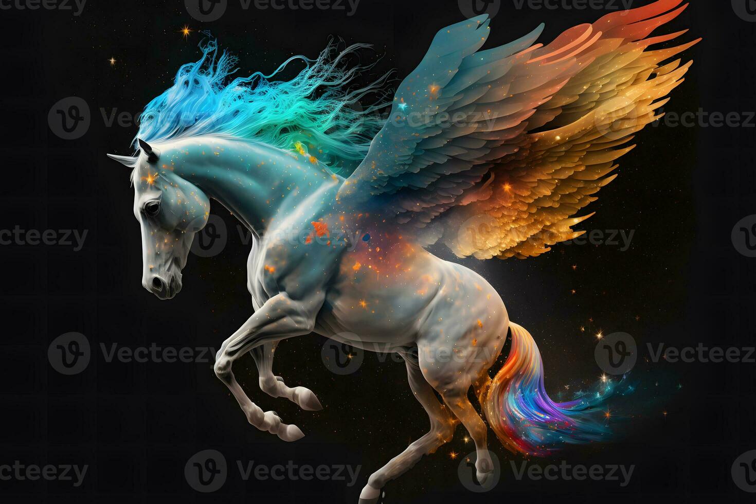 Fairy space winged horse pegasus. Neural network AI generated photo