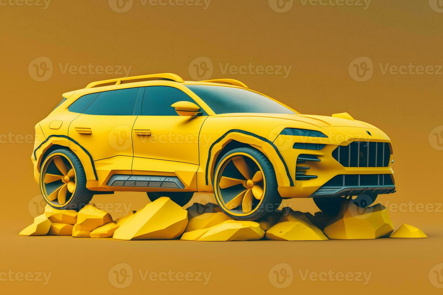 Yellow SUV car crossover design in yellow color. Neural network AI generated photo