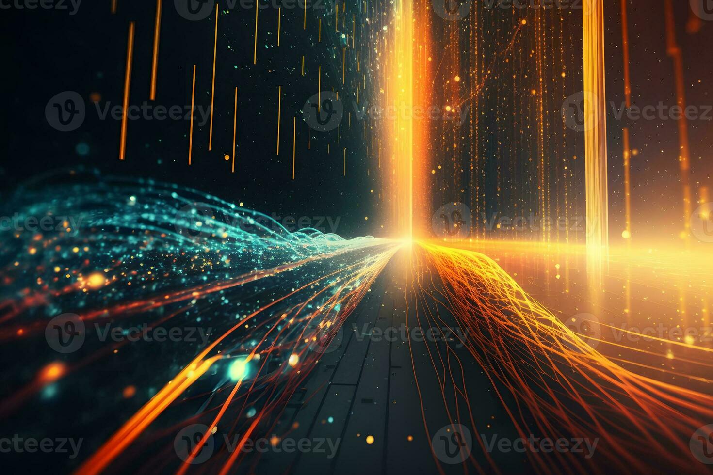 Futuristic technology abstract background with lines for network, big data, data center, server, internet, speed. Abstract neon lights. Neural network AI generated photo