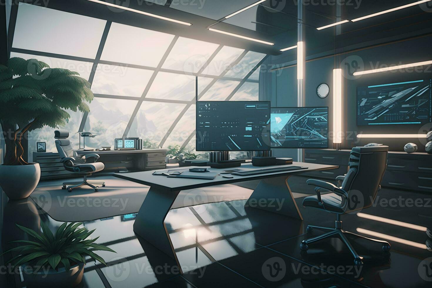 Futuristic meeting room interior, conference room, coworking. Modern Office. Neural network AI generated photo