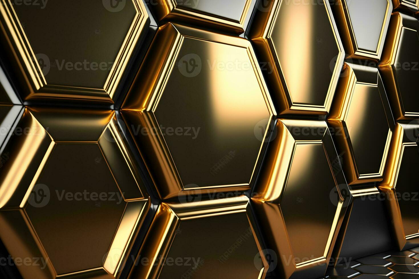 Illustration of shiny honeycomb gold background. Neural network AI generated photo