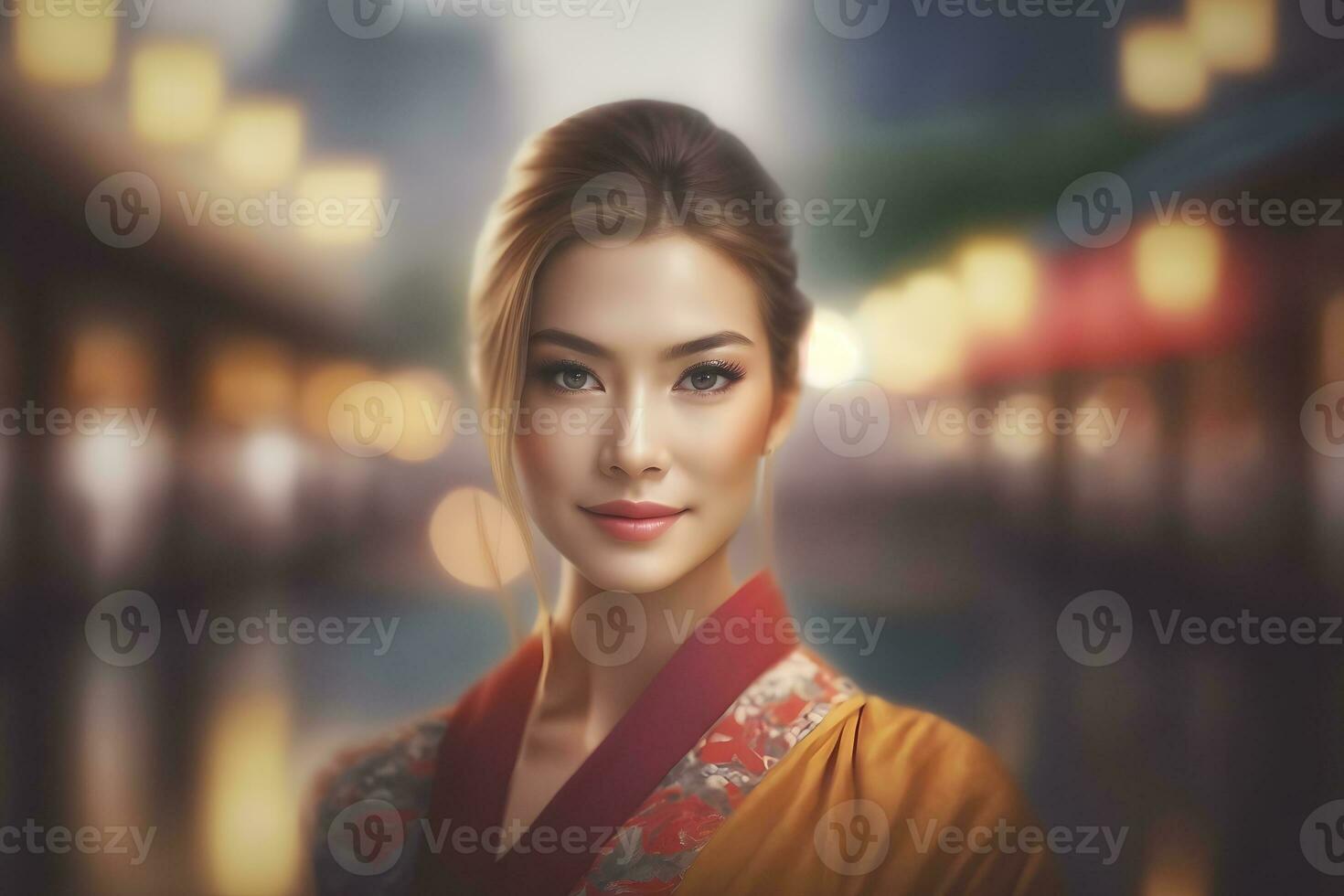 Portrait of an ethnic Korean woman. Neural network AI generated photo