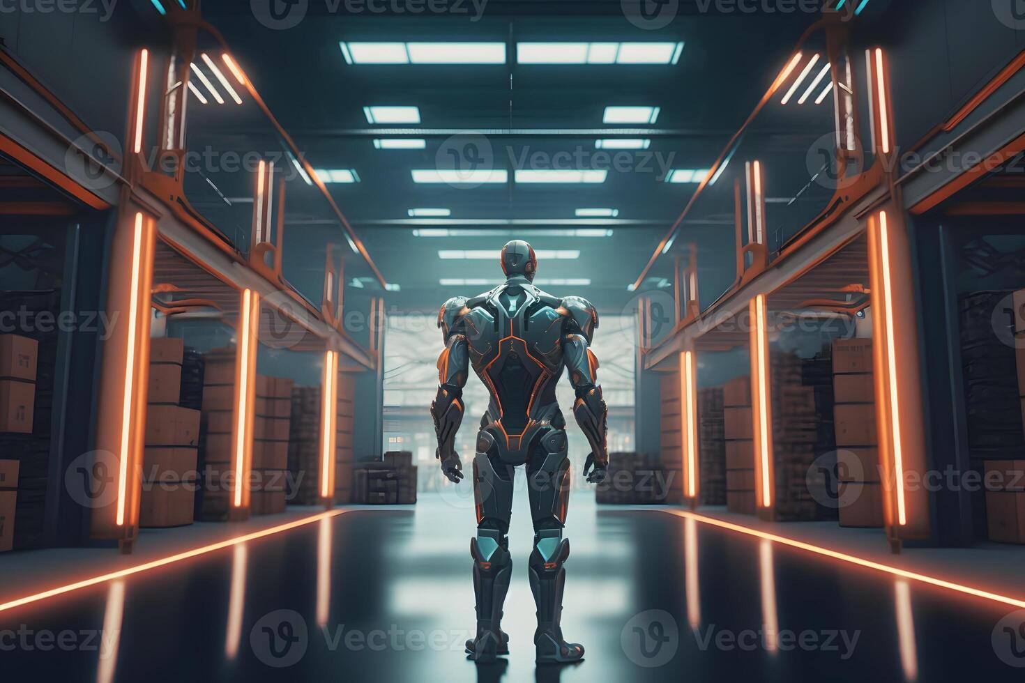 Innovative industry robot working in warehouse for human labor replacement. Neural network AI generated photo