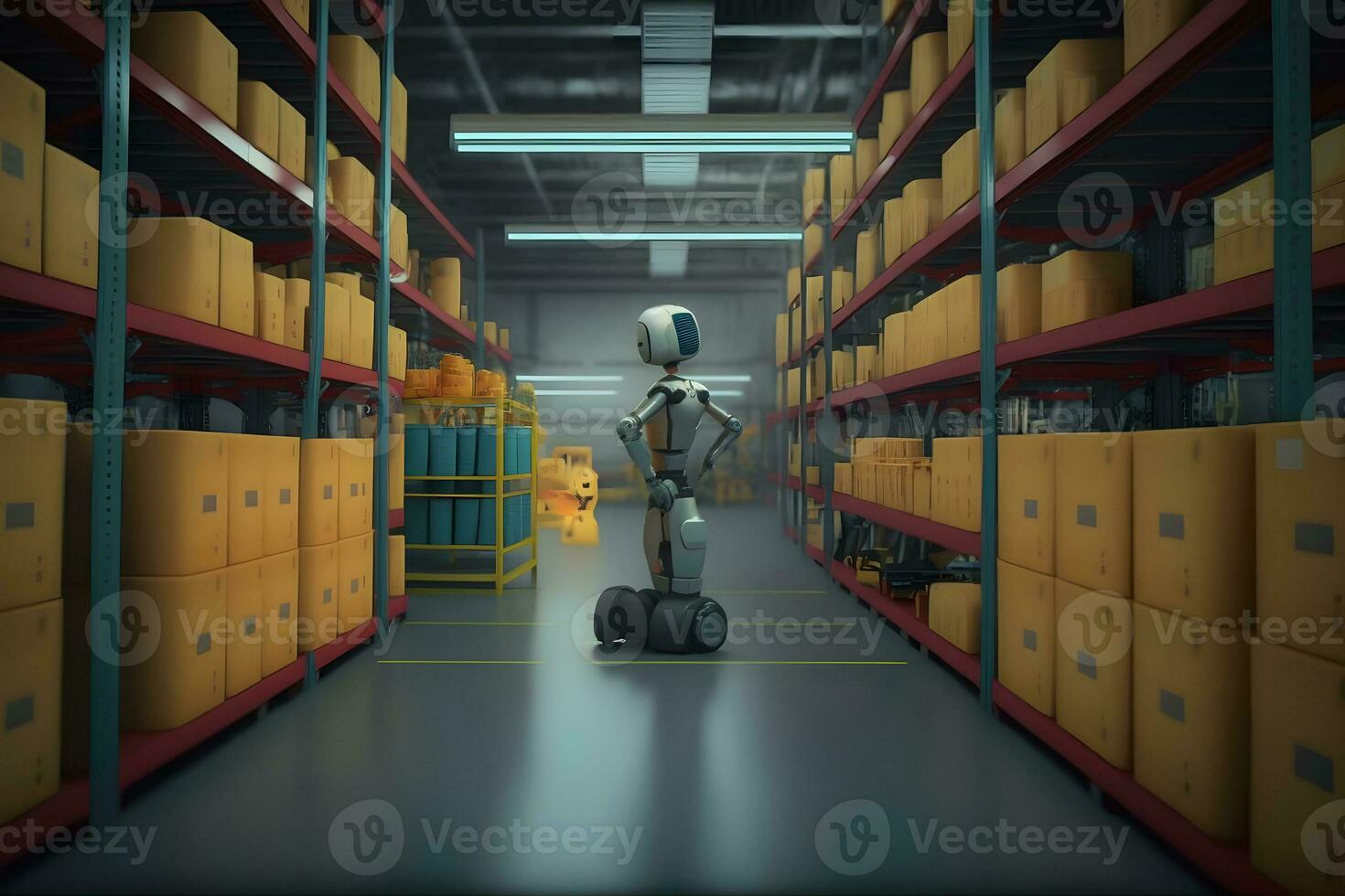Innovative industry robot working in warehouse for human labor replacement . Concept of artificial intelligence for industrial revolution. Neural network AI generated photo