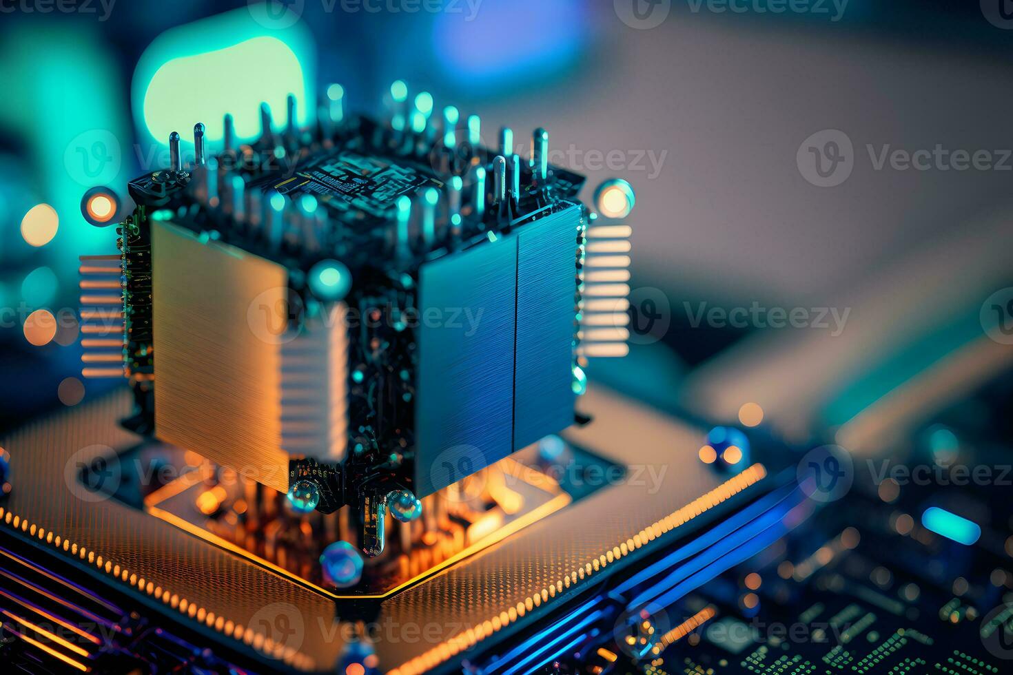 CPU processor with modern futuristic technology appearance. Neural network generated art photo