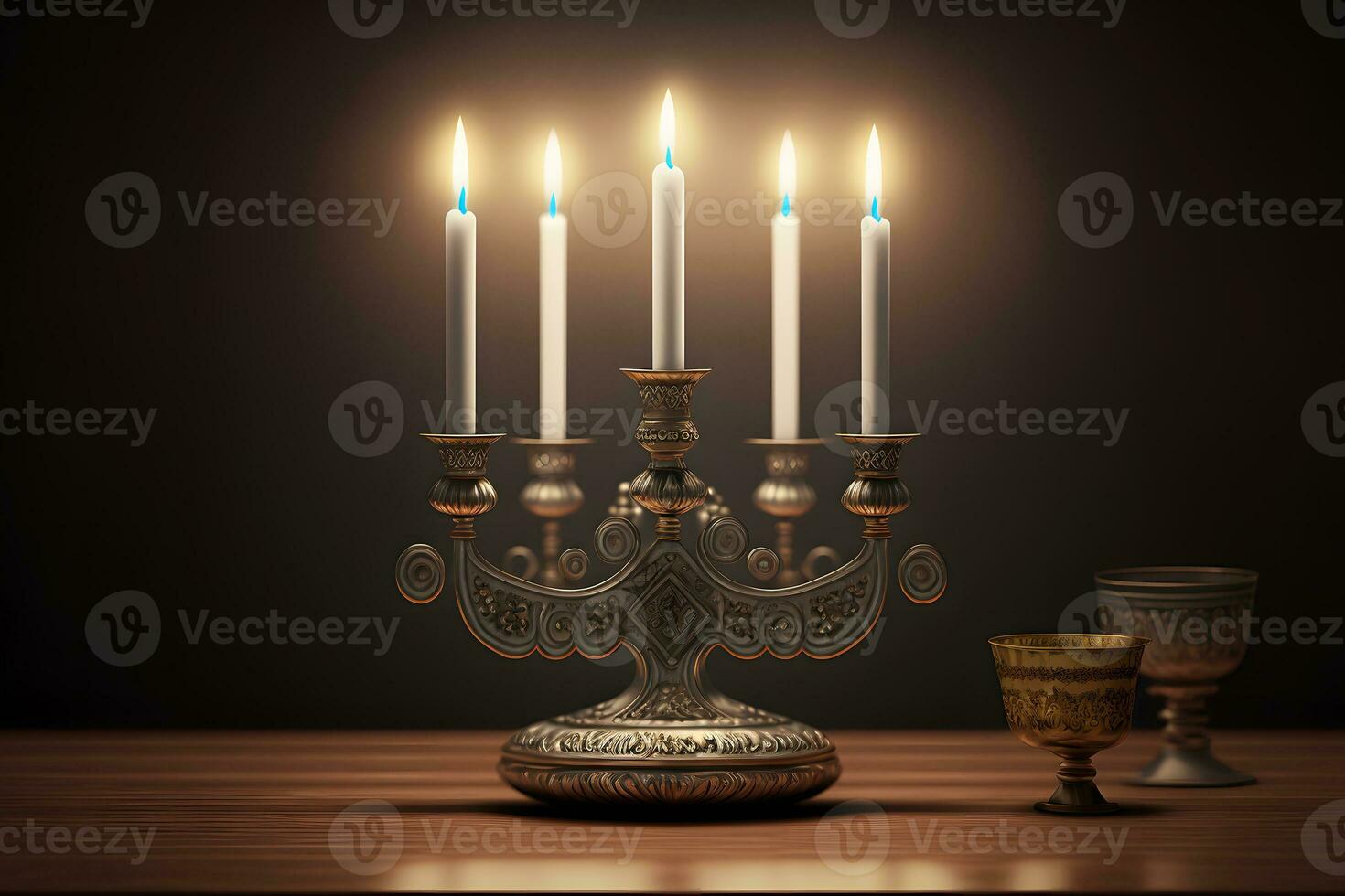 Janucá Menorah en judío tradicional festivo mesa. neural red generado Arte foto