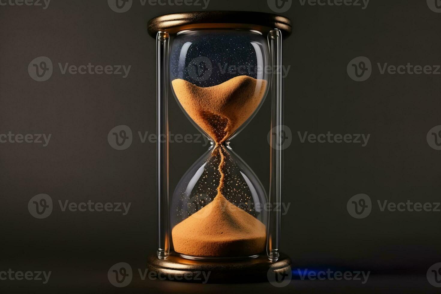 Sand running through the bulbs of an hourglass measuring the passing time in a countdown to a deadline. Neural network AI generated photo
