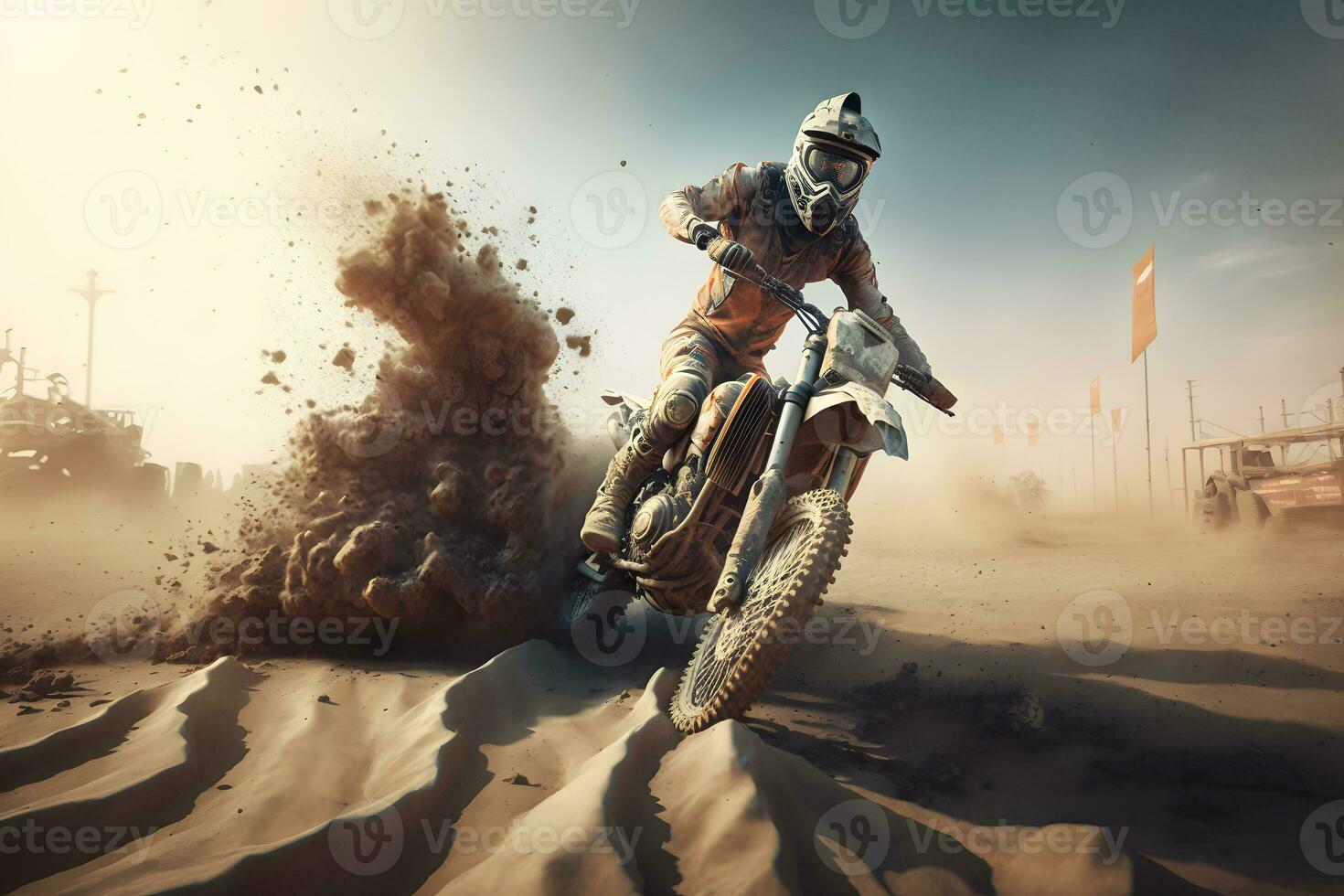 Rider on a ktm bike in the desert. Neural network AI generated photo