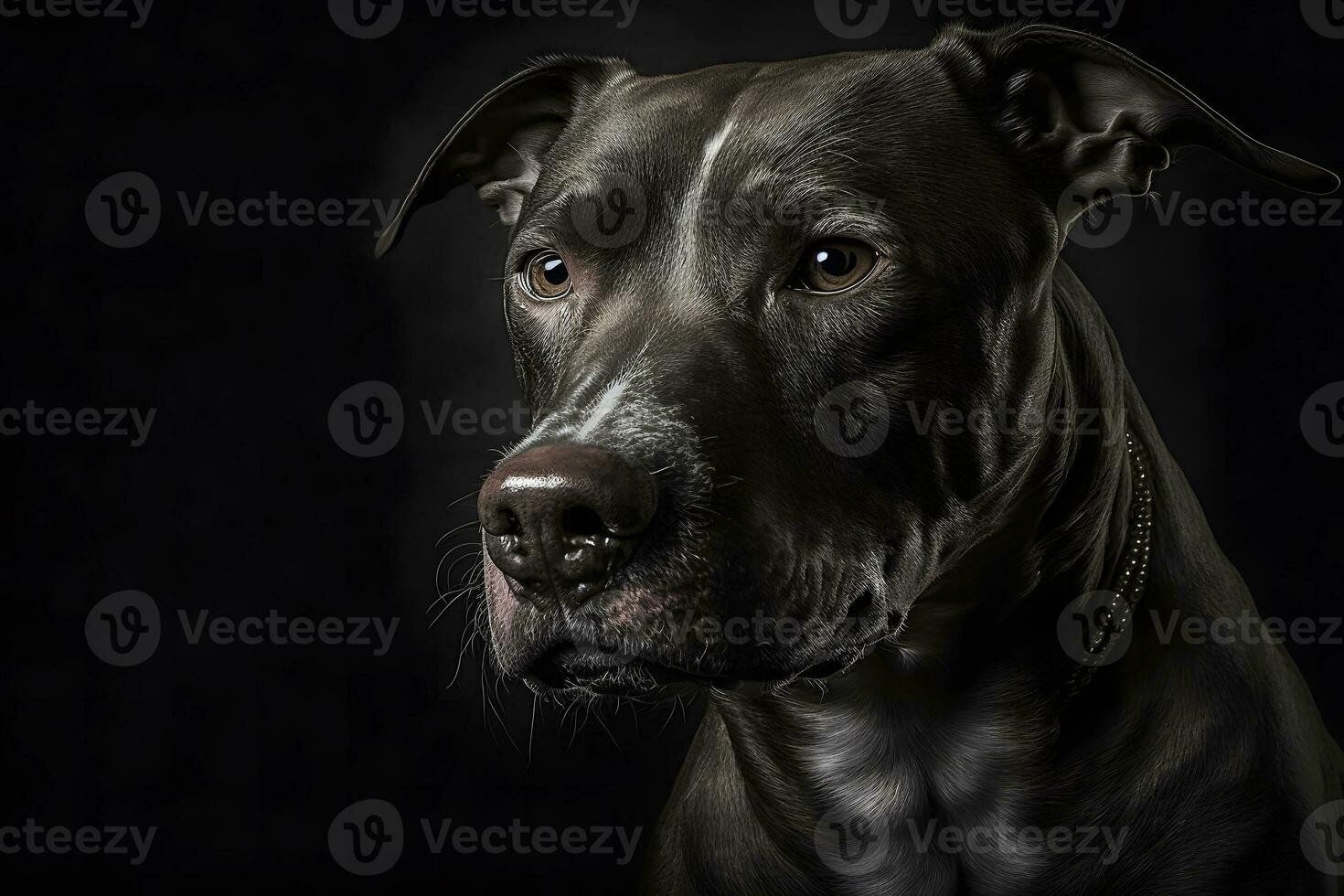 Pitbull dog portrait on black background. Neural network AI generated photo