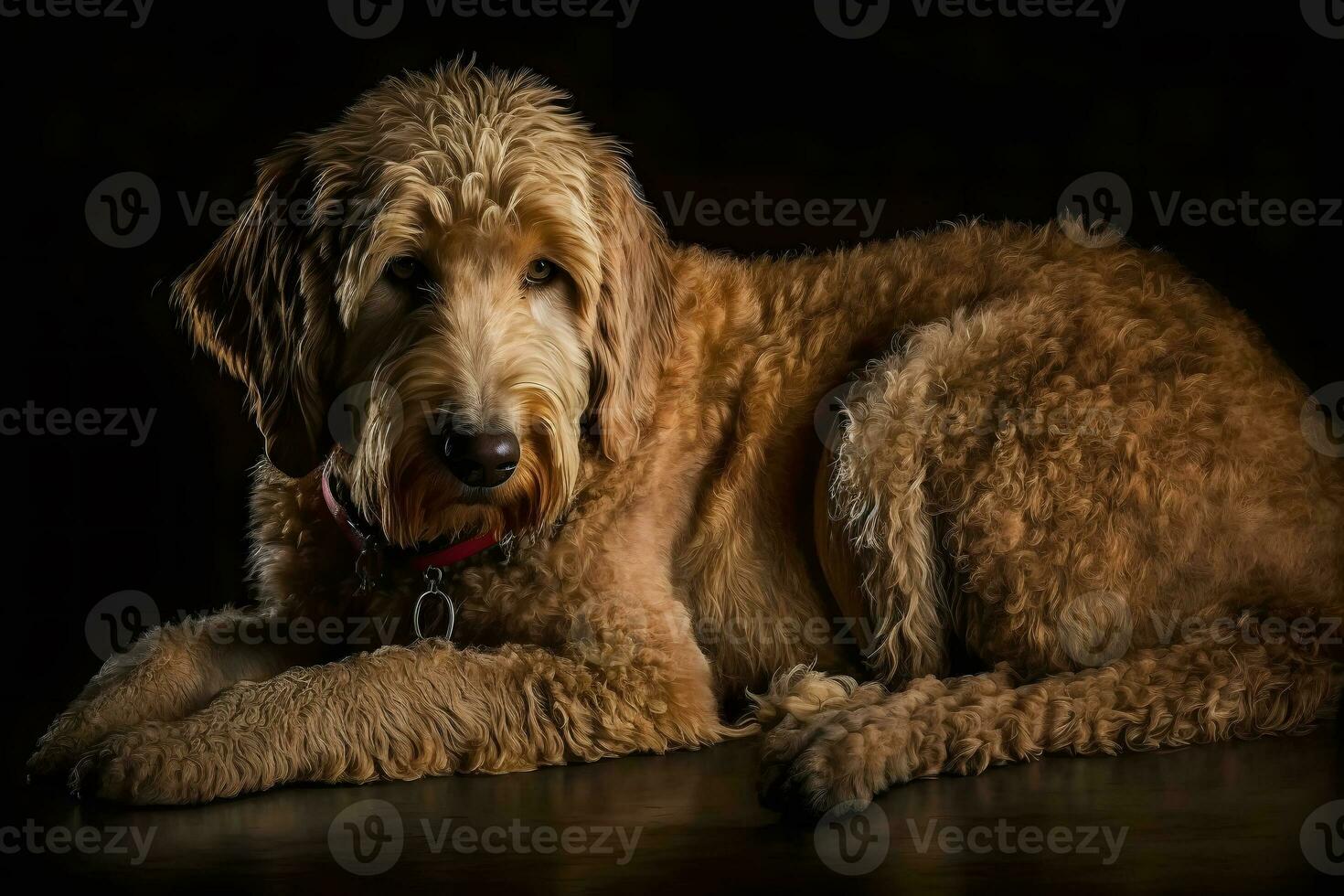 Golden Labradoodle dog on a black background. Neural network AI generated photo