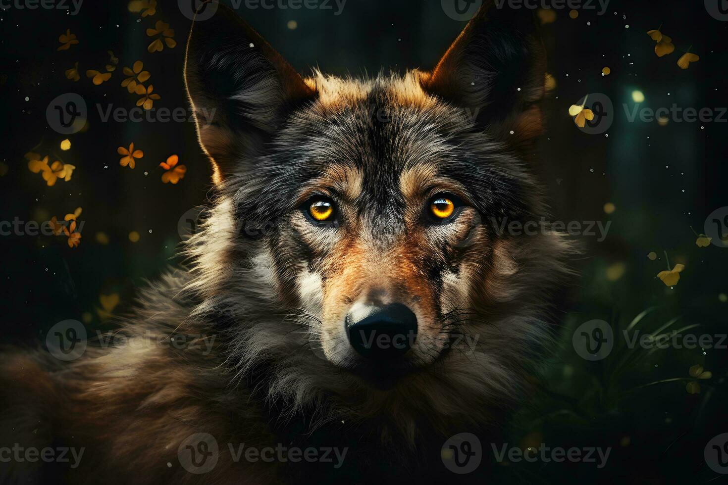 Grey Wolf Portrait captive animal. Neural network AI generated photo