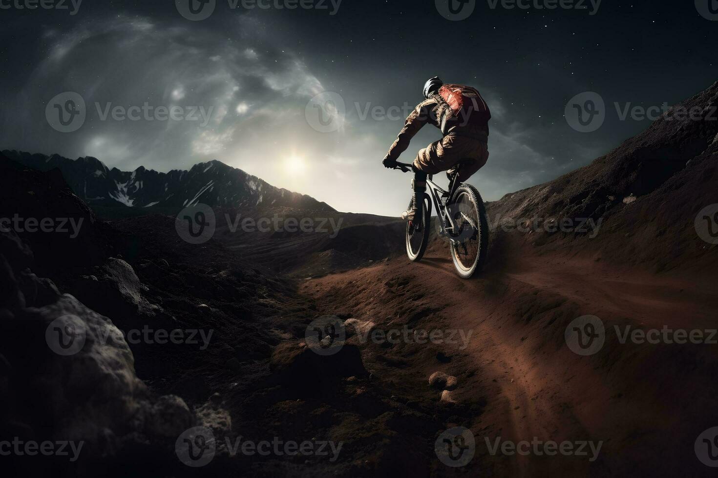 professional cyclist training on mars. Neural network AI generated photo