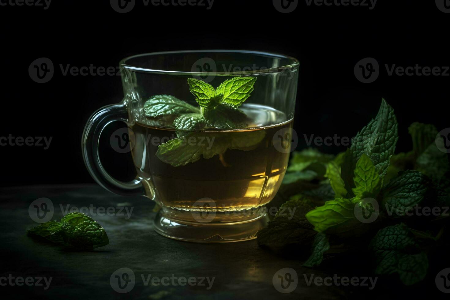 Mint tea On a dark background. Neural network AI generated photo