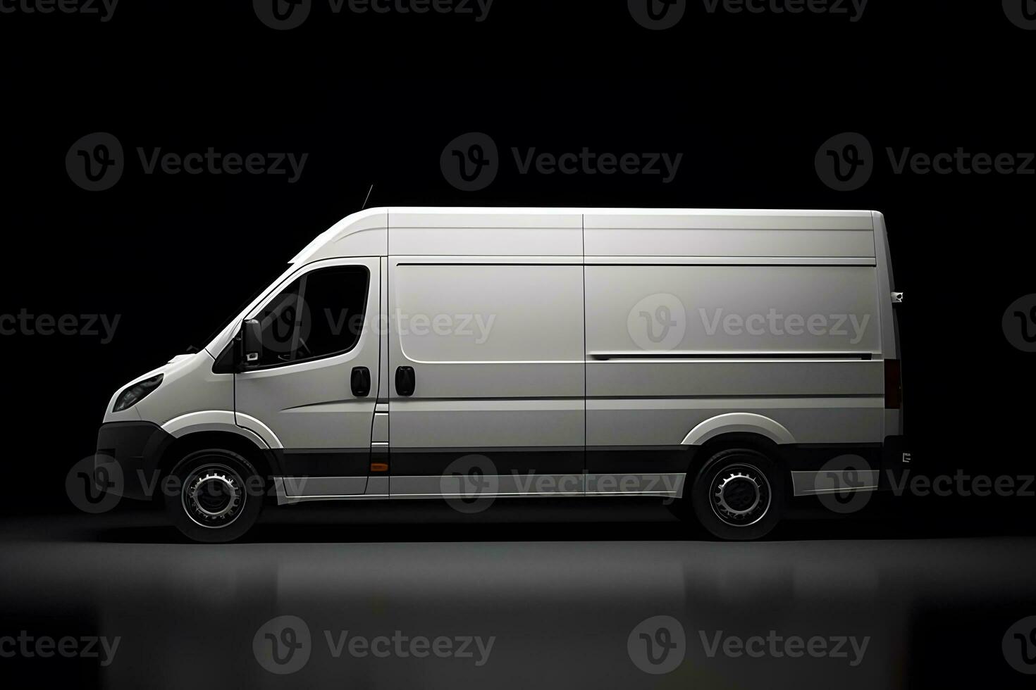 Mockup minibus white on dark background. Neural network AI generated photo