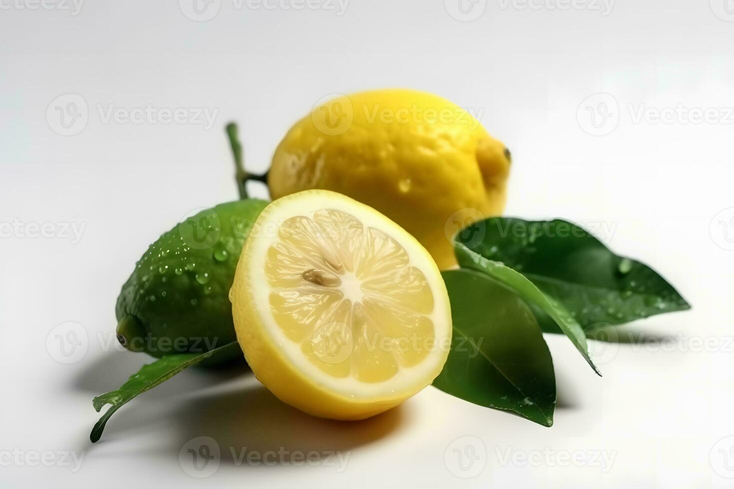 Lemon fruit isolated on white. Neural network AI generated photo