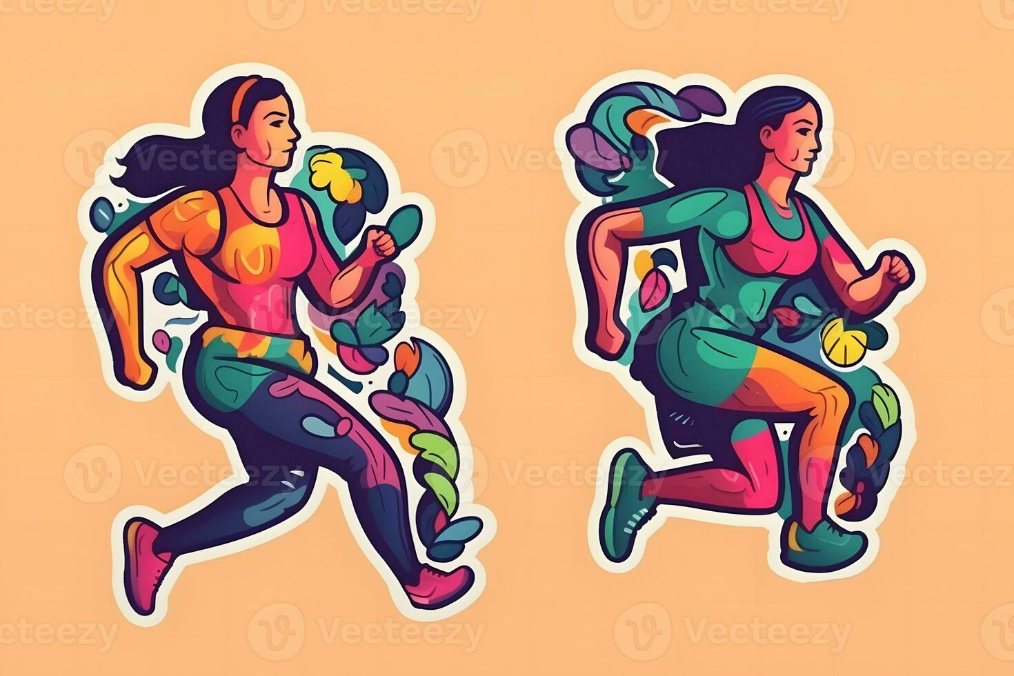 running sports couple, rainbow sticker. Neural network AI generated photo