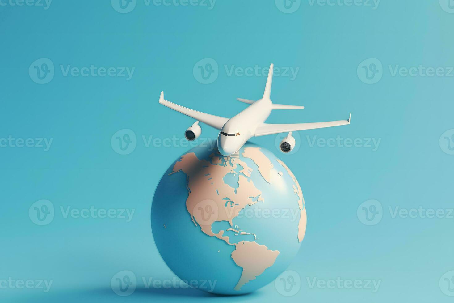 Travel World map background in polygonal style with top view airplane. Neural network AI generated photo