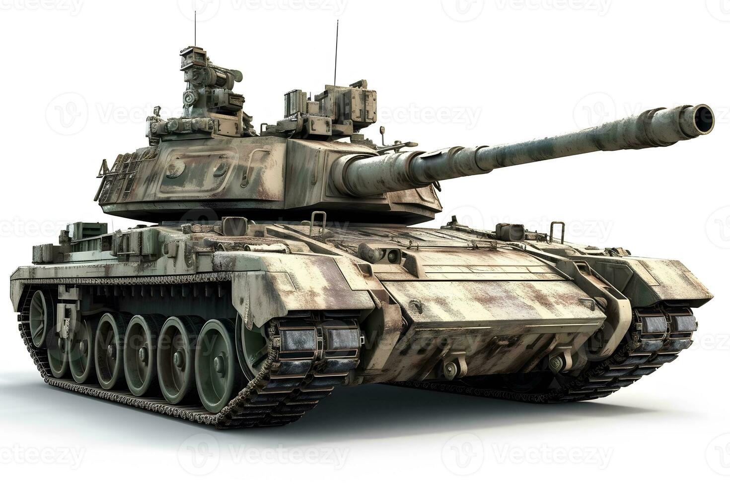 Military old tank on a white background. Neural network AI generated photo