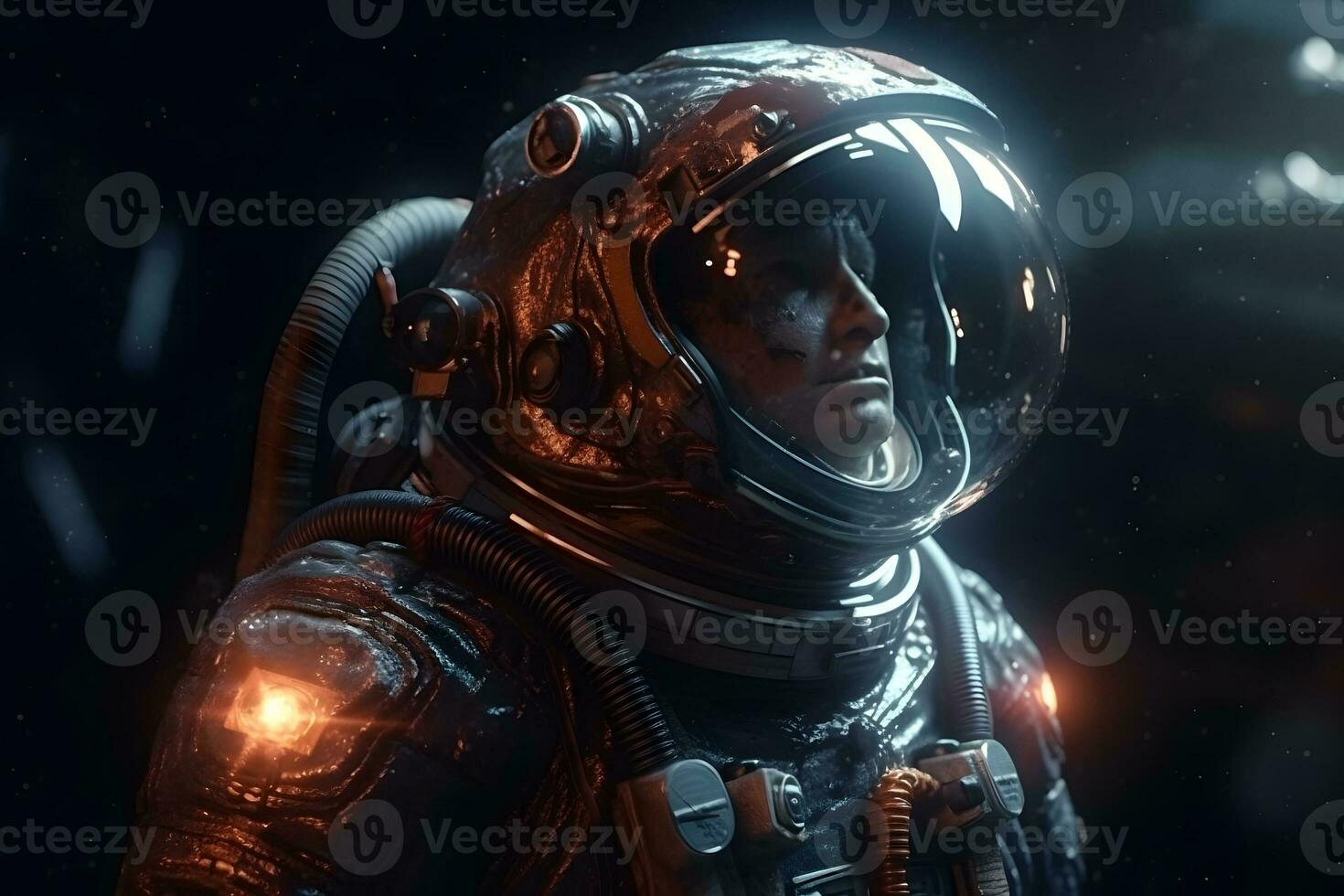 Alien on alien planet. Mars surface. UFO concept. Neural network AI generated photo