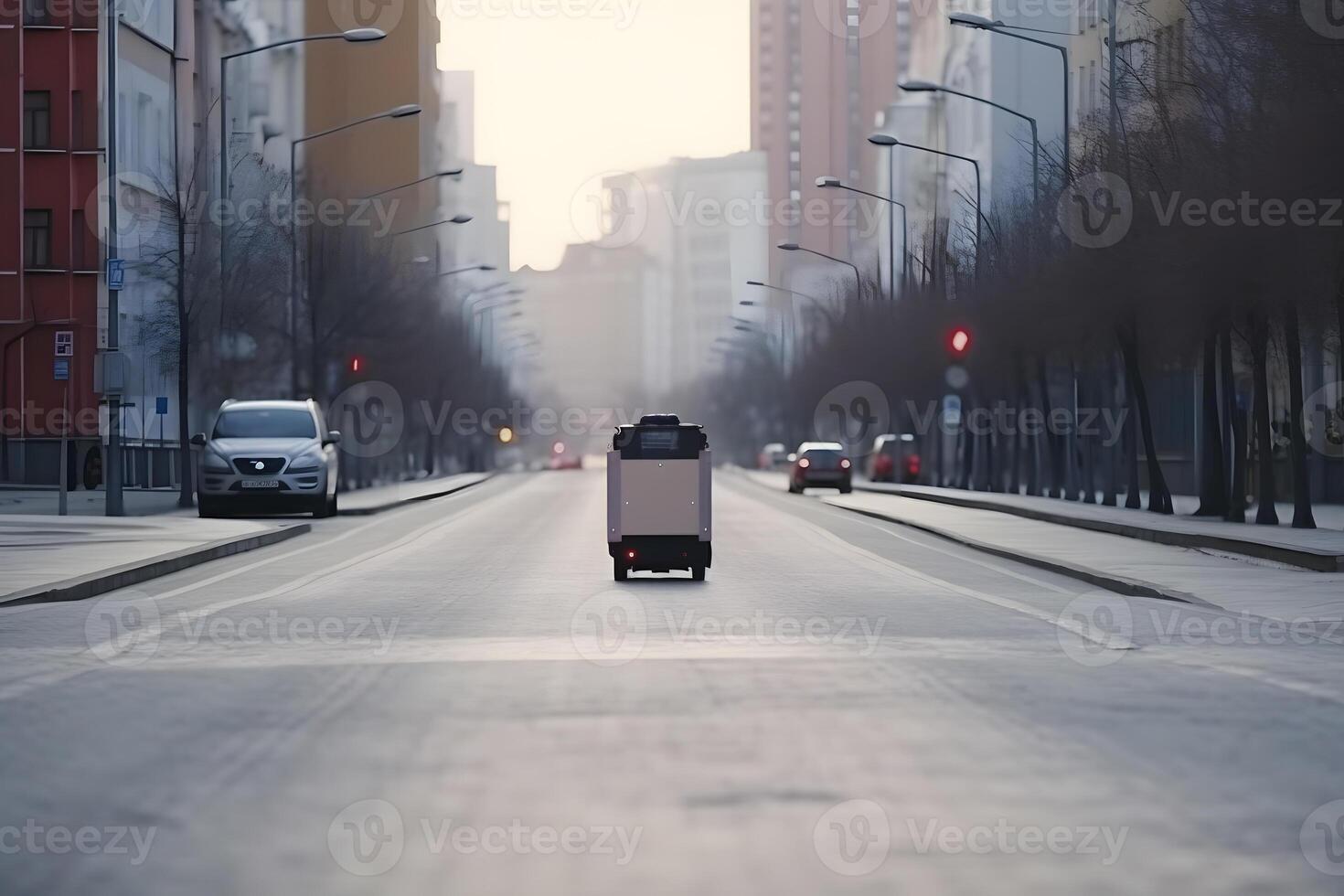 Self-driving delivery robot concept. Neural network AI generated photo