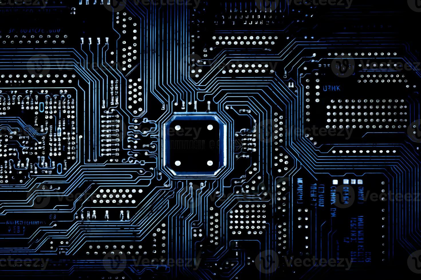High tech electronic circuit board background. Neural network AI generated photo