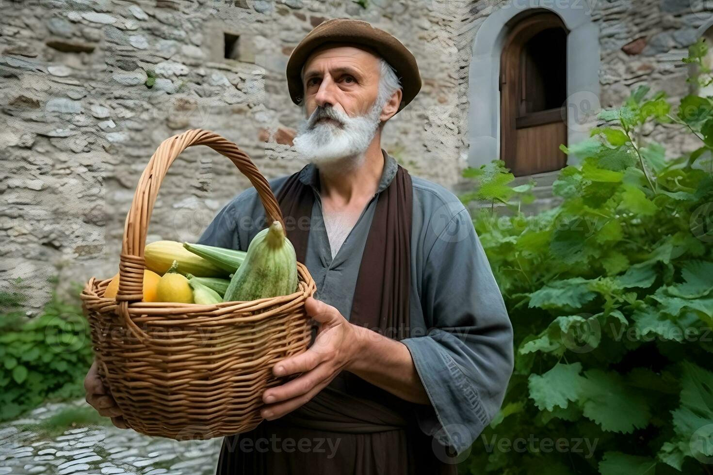 retrato de un granjero con cosecha. neural red ai generado foto