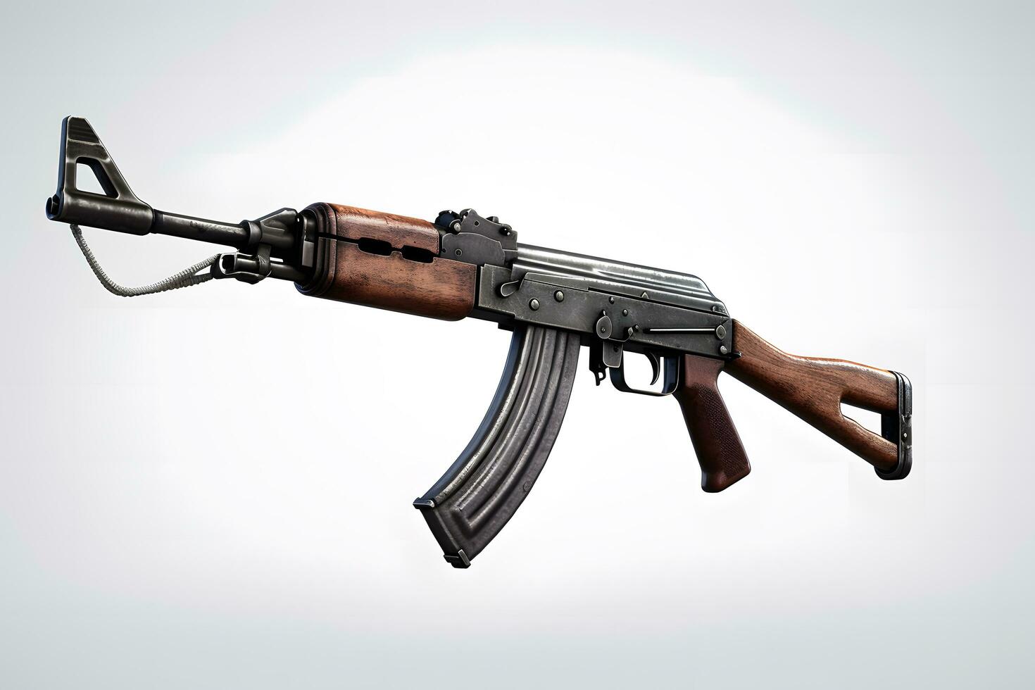 Rare first model AK - 47 assault rifle isolated on white. Neural network AI generated photo