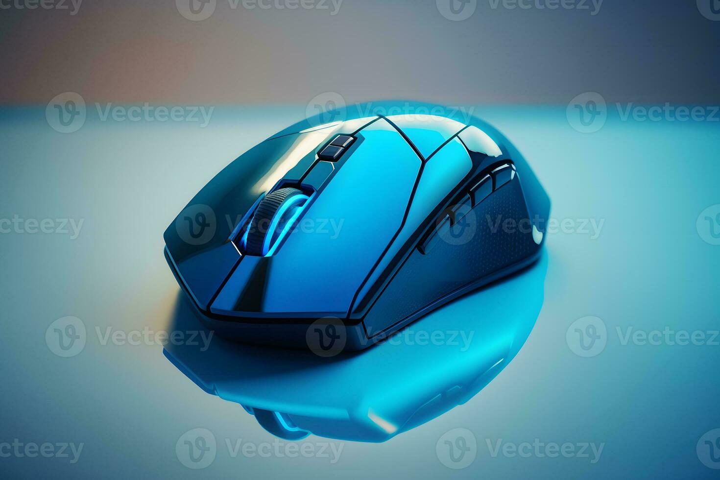Futuristic custom PC mouse concept with glowing blue tones. Neural network generated art photo