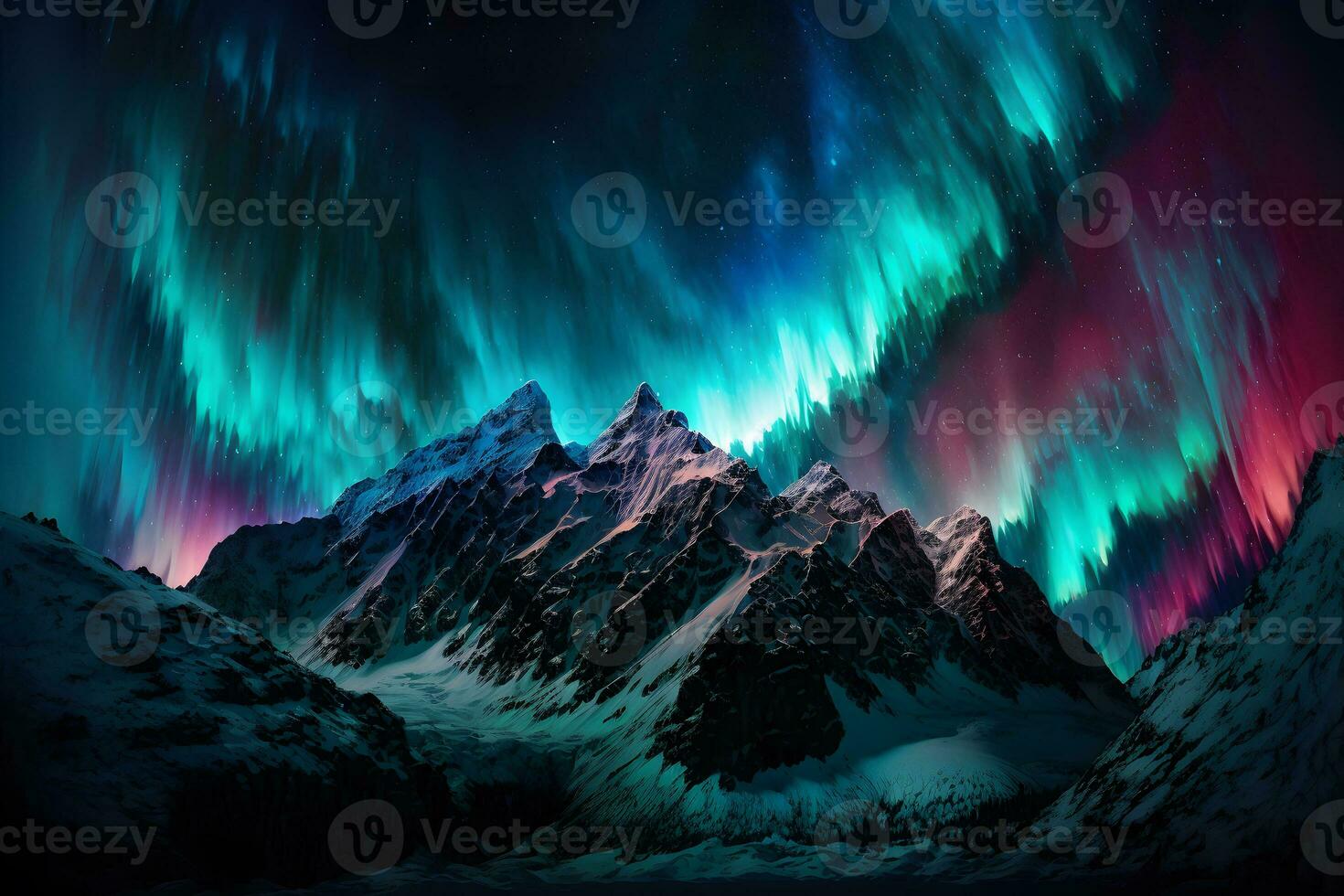 Polar lights also called northern lights or aurora borealis in northern norway mountains. Neural network generated art photo