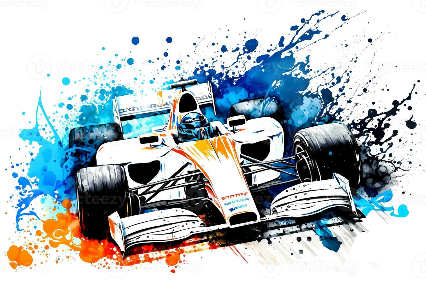 formula one race red car on watercolor rainbow splash, isolated on white. Neural network generated art photo