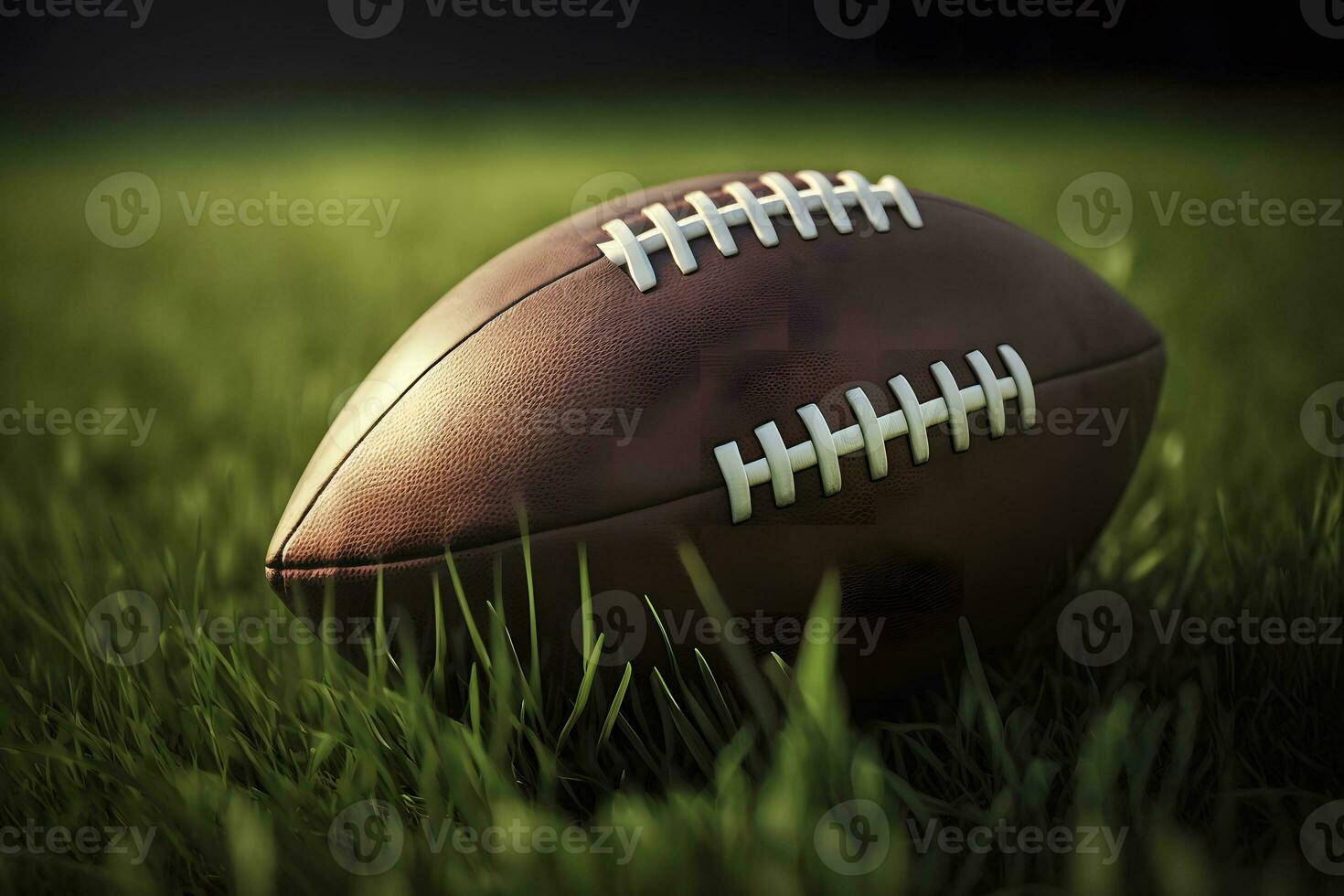 American football ball in the grass. Neural network generated art photo